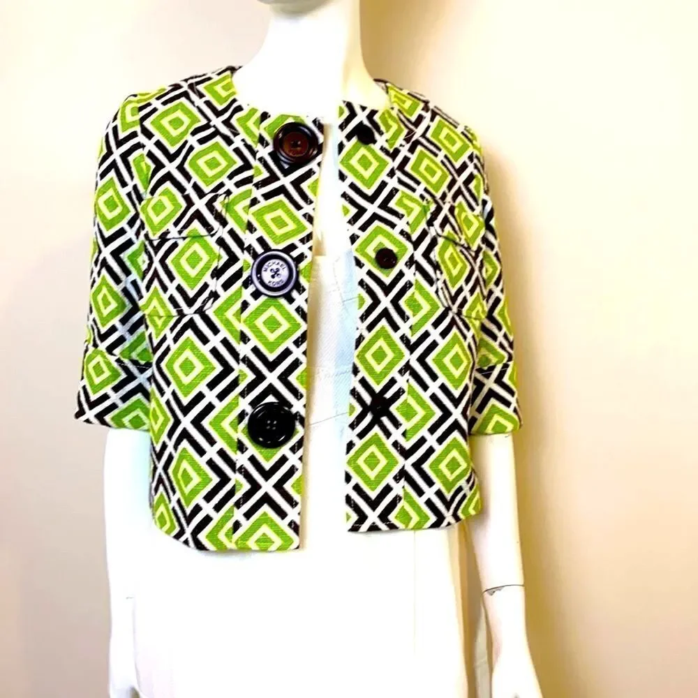Michael Kors Jacket Lightweight Crop Lime Green Geometric Pattern Size XS